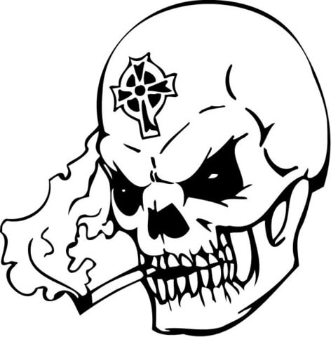 Undead Skull With A Celtic Cross Coloring Page